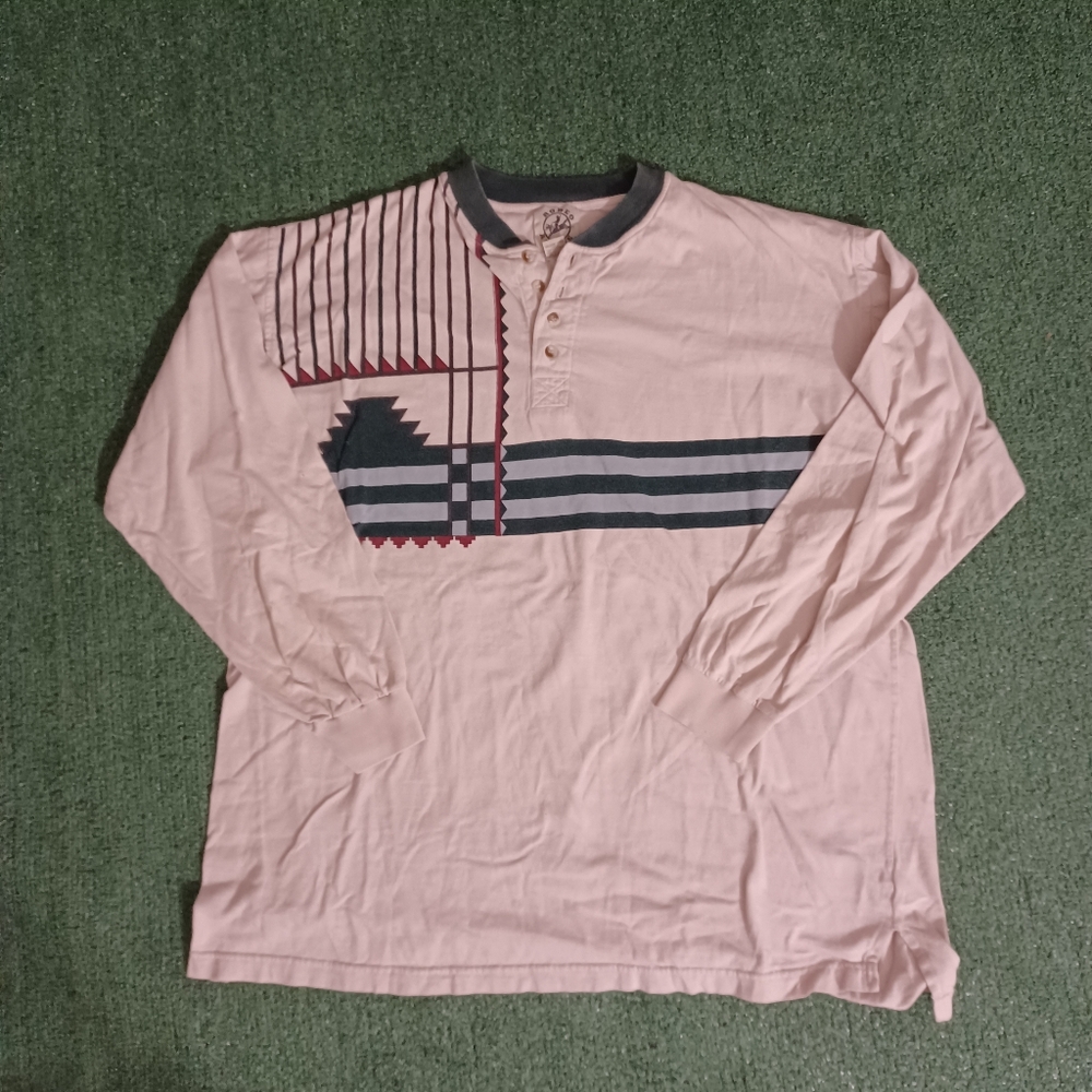 VINTAGE Rodeo Active 1/4 Button Up Beige Long Sleeve Shirt Size XL